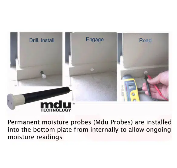 The stages of installing and reading an Mdu Moisture Probe