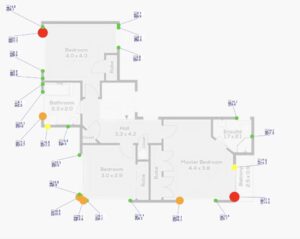 House plan with moisture level overlay